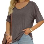 MIROL Women's Half Sleeve T Shirts Fashion V Neck Oversized Loose Tops Solid Casual Basic Blouses